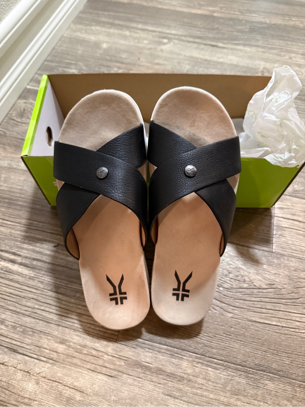KURU Black Cross-Strap Slide Breeze Mules